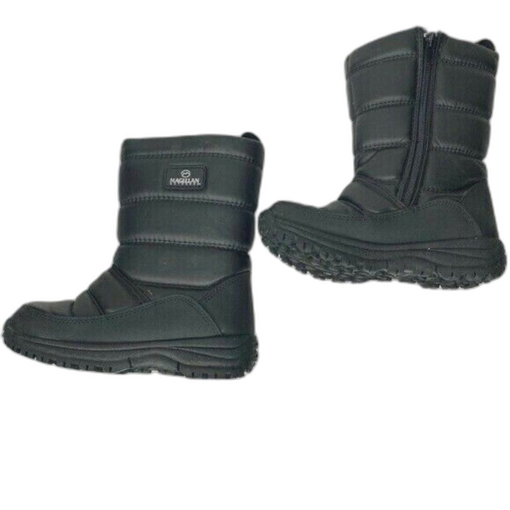 Magellan Outdoors Kids Black Quilted Puffer Side Zip Snow Boots Size 13